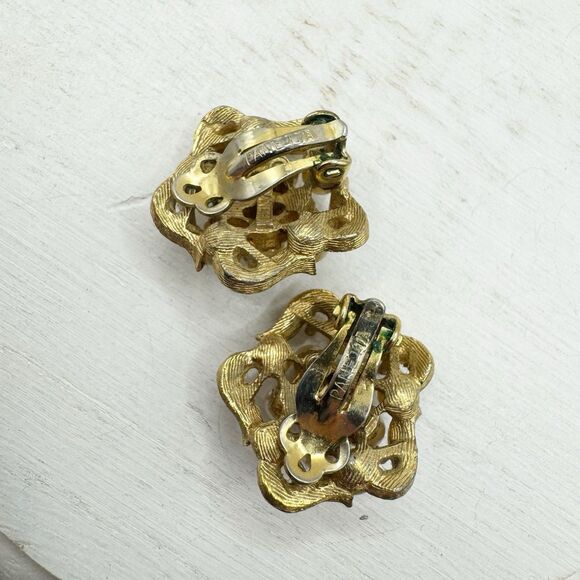 Panetta Pearl Cluster Flower Clip On Earrings Retro Mid Century Gold Tone Signed - Picture 9 of 9